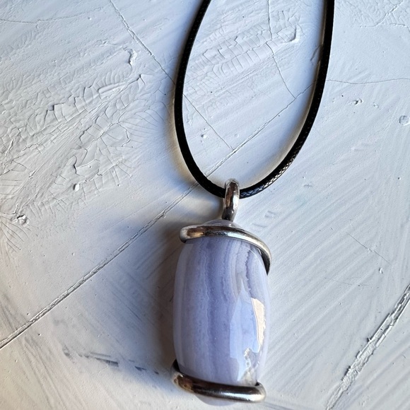 Pendant Necklace Blue Lace Agate Gemstone wire wrapped 16-18’ Chain 5518 G - Picture 3 of 12